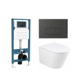 QeramiQ Dely Toiletset - inbouwreservoir Qeramiq Flush - 35mm zitting - kunststof mat antraciete bedieningsplaat - rechthoekige knoppen - glans wit