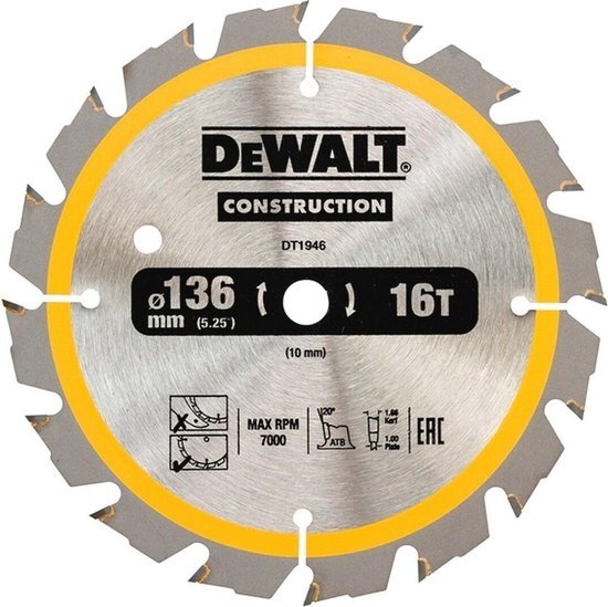 DEWALT Construction Trim Saw Blade 136 x 10mm x 16T