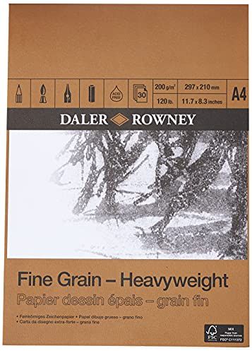 Daler Rowney papierblok, fijne korrel, zwaar, DIN A4, 200 g, 30 vellen