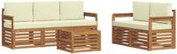 vidaXL - Bank loungeset - 5 zitplekken - Massief Acacia Hout - Naturel en crème