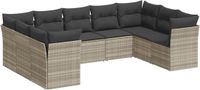 vidaXL 9-delige Loungeset met kussens, polyrattan, lichtgrijs