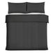 Good Nite Kingsize dekbedovertreksets satijnen gestreepte geborstelde microvezel beddengoedset 3 stuks met kussenslopen ultrazacht met hoekriemen (zwart, kingsize)