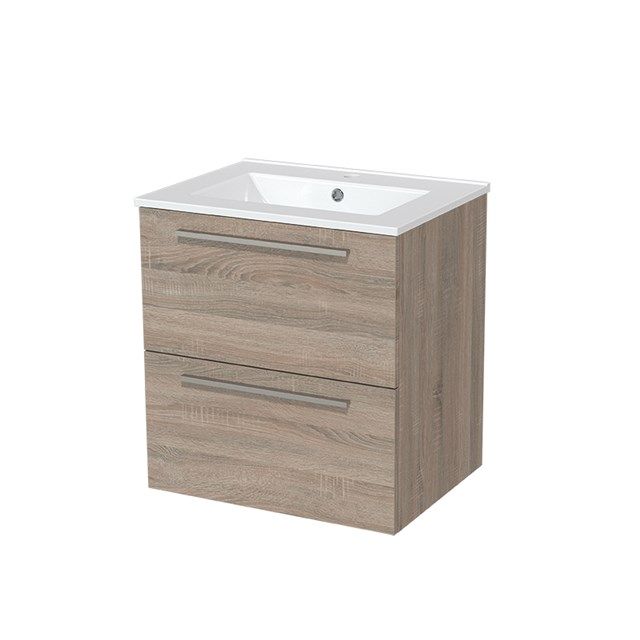 Maxaro Badkamermeubel 60cm Modulo Eiken 2 Lades Vlak Wastafel Keramiek