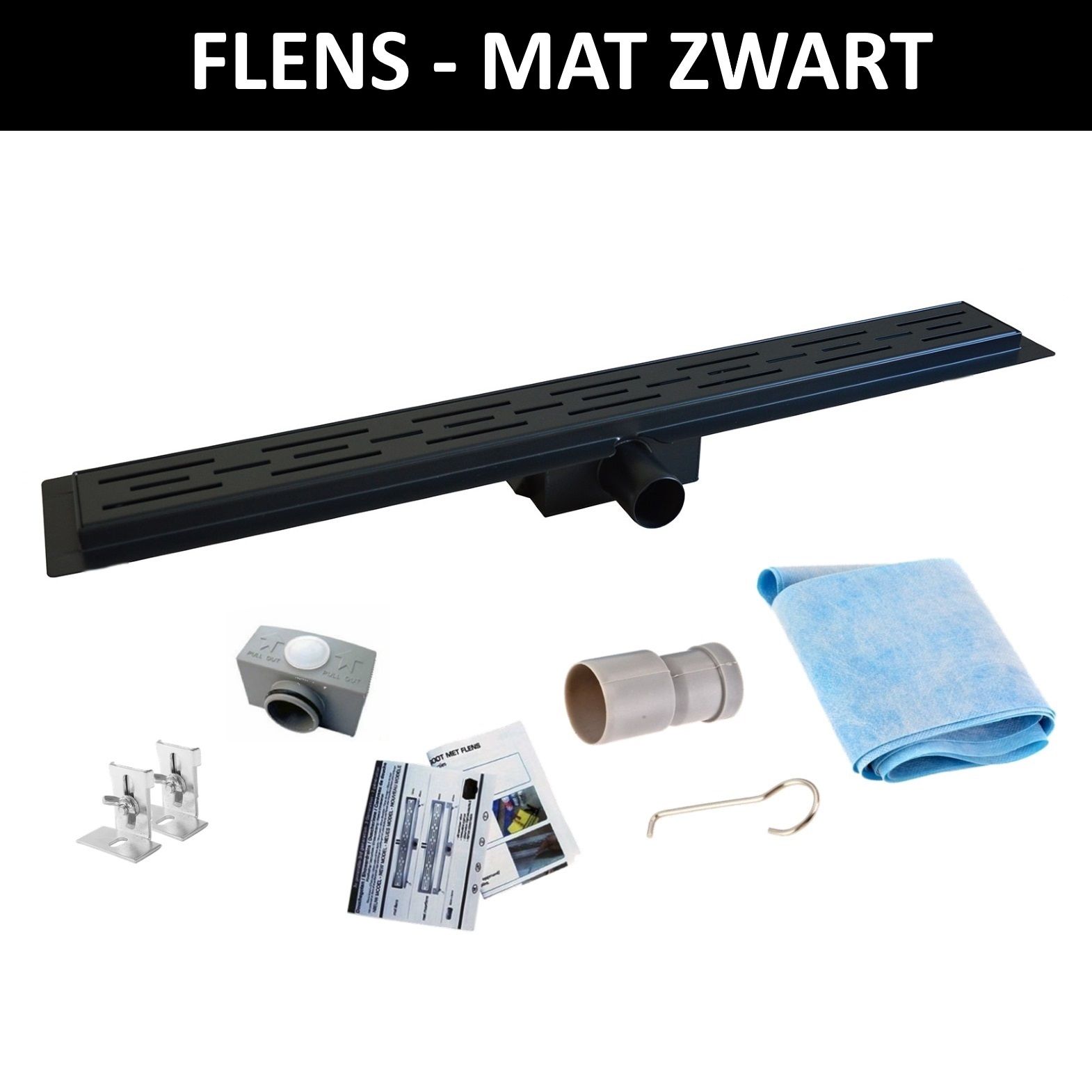 Mat Zwart RVS Douchegoot Flens met Uitneembaar Sifon - Mat Zwart (alle maten)