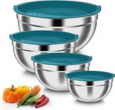OEM Allecto plus Set van 4 mengkommen met luchtdichte deksels voor koken en bakken - Stapelbare kommen van roestvrij staal - Een gezonde keuze - Blauw: 4,5 liter / 3 liter / 1,5 liter / 1,2 liter