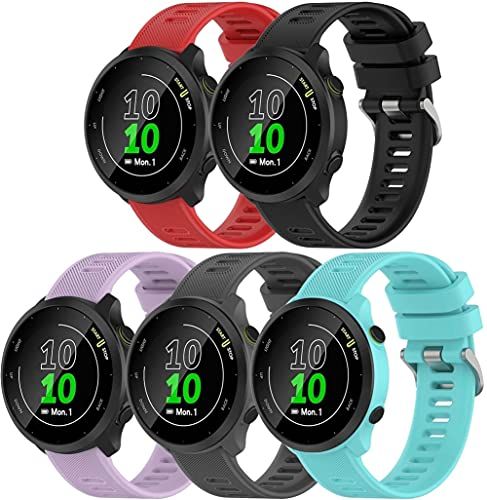 Chainfo Silicone Rubber Watch Strap for Garmin Forerunner 158 / 55 (5-Pack G)