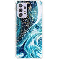 Samsung Galaxy A72 Marbre bleu paillete Verstevigd hoesje met sublimatie bedrukking