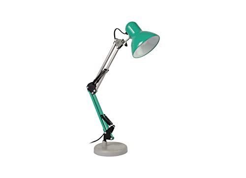 Fisura - Vintage bureaulamp "Ralph" munt en grijs, Flexo compatibel met E27-lampen, Flexo van metaal, 14 cm x 14 cm x 57 cm