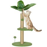 PawHut Krabpaal Activiteitencentrum Jute Krabpaal 83 cm Groen | Klimboom voor katten, speelgoedballen, pluche platforms
