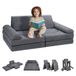 VEVOR Banque pour enfants en tissu chenille blocs de construction 10 pièces, banquette pour enfants avec housse amovible capacité de charge 80 kg banquette pour enfants, banquette pour enfants convertible meubles de salle de jeux pour dormir lire gris