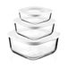 Guzzini - Kitchen Active Design, STORE&MORE GLASS Set 3 Hermetische Glazen Vaten voor Koelkast/Vriezer/Magnetron - Transparant, 19,5x19,5xh9,3 cm | 410/965/1900 cc - 11330311