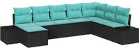 vidaXL Tuinbank Set 8-delig Zwart en Turquoise Polyrattan