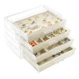 Weiai Acryl Sieraden Organizer, Clear Sieraden Doos met 4 Laden, Sieraden Case Opslag voor Vrouwen (Beige)