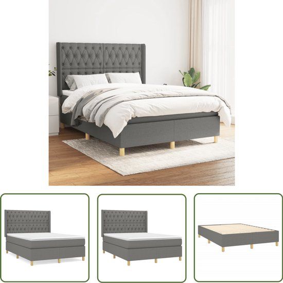 vidaXL Boxspring met Matras, Stof, Donkergrijs, 140x200 cm