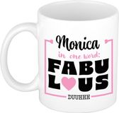 Bellatio Decorations Naam mok Monica - wit - Fabulous - keramiek - 300 ml - cadeau collega beker - cadeau
