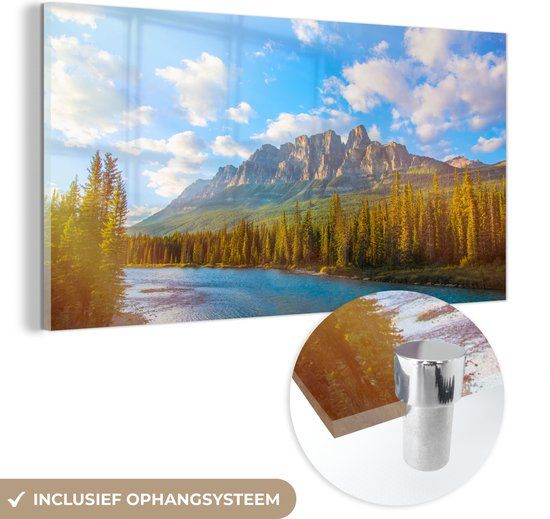 MuchoWow® Glass Painting 120x60 cm - Acrylic Glass Painting - Bow River in Banff National Park in North America - Photo on Glass - Paintings