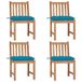 VidaXL Tuinstoelen 4 st met kussens massief teakhout Blauw