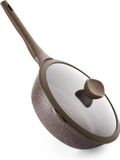 Merkloos Wokpan inductie - Diepe braadpan 28 cm - Anti-Aanbaklaag - Geschikt voor inductie - Bruin