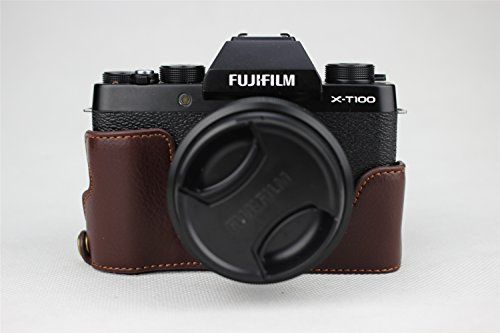 Zakao X-T100 Camera Case - Echt Lederen Half Bottom Opening Holster Case - Fujifilm Fuji X-T100 XT100 (Koffie)