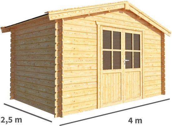 Merkloos Tuinhuisje Blokhut Fenna 400 cm bij 250 cm diep Zadeldak bruin