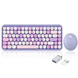 Perixx PERIDUO-713PP draadloos mini-toetsenbord en muis - retro ronde doppen - pastelpaars - Duitse QWERTZ lay-out