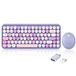 Perixx PERIDUO-713PP draadloos mini-toetsenbord en muis - retro ronde doppen - pastelpaars - Duitse QWERTZ lay-out