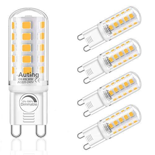 Auting G9 LED-Lampen, Dimbaar Warmwit 2700K G9 Ledlamp 4W Vervangen 40W halogeenlampen, 400lm AC 220-240V Geen Flikkering Led-Lampen,360 °Stralingshoek, G9 Ledlampen dimbare 4W 5 stuks