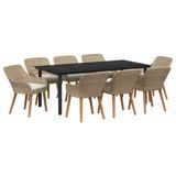 vidaXL Tuin Eettafel Set 9-delig Beige Polyrattan