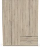 Demeyere Kledingkast met moderne kledingkast, 4 deuren, 5 planken, 2 laden, kleur Kronberg-157 eik, hout, grijs, 157,3 x 51,1 x 203 cm