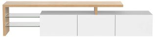 Meuble TV - Éclairage LED - 3 compartiments ouverts - Étagères en verre - Design moderne - Blanc laqué