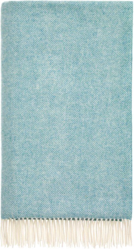 Plaid Visgraat Blauwgroen (Aqua) - Shetland Lamswol - 140x185 - Bronte by Moon Scotland