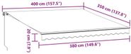 vidaXL Luifel Handmatig Uittrekbaar met LED 400x350 cm Antraciet en Wit