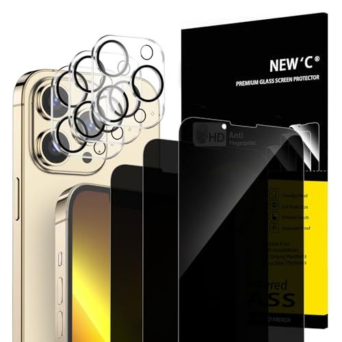 NEW'C 3 x Privacy Screen Protector voor iPhone 13 Pro Max (6,7 inch) en 3 x Camera Lens Protector
