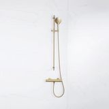 Fortifura Calvi douchekraan met glijstangset met ronde handdouche, metalen doucheslang - PVD - geborsteld messing (goud)
