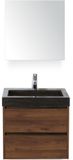 BES LED Dante Badmeubelset 60 cm - Walnoot - Wastafel Hardsteen Wit Lucca met Spiegelkast
