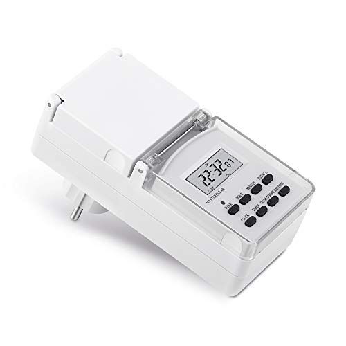 conecto Timer digitaal voor het stopcontact, binnen en buiten, 10 schakelprogramma's, 1,5 inch LCD-display, incl. reservebatterij, IP44, 3600 Watt, wit