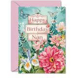 Nan Verjaardagskaart - Natuur Bloementuin - Mooie Gelukkige Verjaardagskaart voor Nan van Kleindochter Kleinzoon, 15x7 Inch Vrouwelijke Bloemen Verjaardag Moederdag Wenskaarten