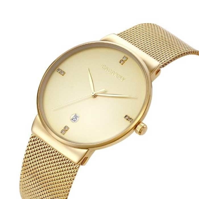 CAGARNY CAGARNY Luxe Kristallen Kwarts Horloge voor Heren - Waterdicht Polshorloge Roestvrij Staal Goud Minimal