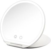 Girmi BE03 Ronde make-upspiegel, inklapbaar, ultradun, draagbaar, met ledlicht, 3 kleuren, touch-knop, lithiumbatterij, USB-oplader