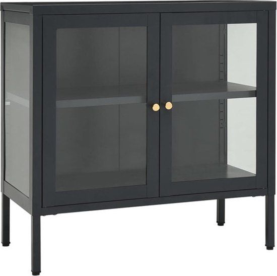 vidaXL Dressoir 70x35x70 cm staal en glas antracietkleurig