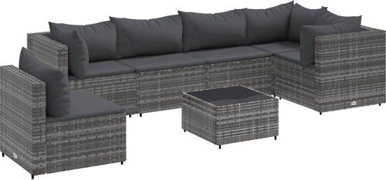 vidaXL 7-delige Loungeset met kussens poly rattan grijs