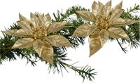 Cosy & Trendy Kerstboomversiering Bloem - 2x - 15 cm - goud - op clip - ornament - Noël - étoile de Noël