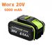 Worx 20 V 6,0 Ah Li-Ion accu de remplacement, compatible avec WA3551 WA3551.1 WA3553 WA3556 WA3572, indicateur LED