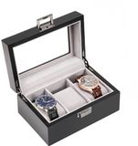 ProCase Horlogebox met 3 compartimenten, Houten horlogebox met glazen deksel, Horlogekast met horlogekussen, Horloge-opbergbox voor heren Horloge-organizer met glazen deksel - Zwart