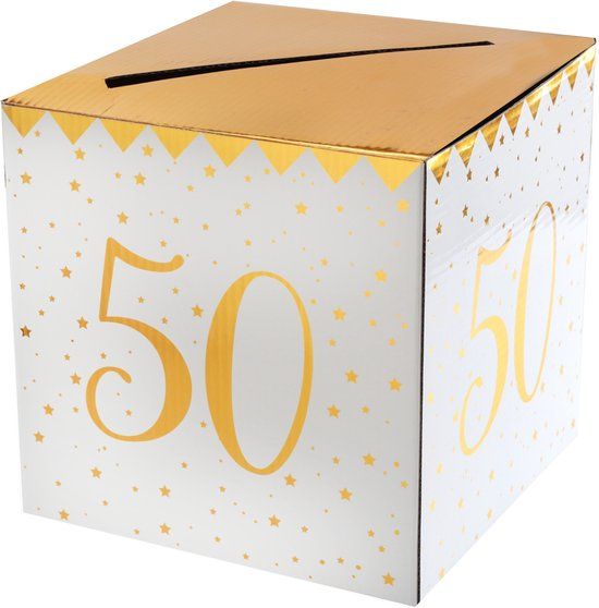 Santex Enveloppendoos - Verjaardag - 50 jaar - wit/goud - karton - 20 x 20 cm