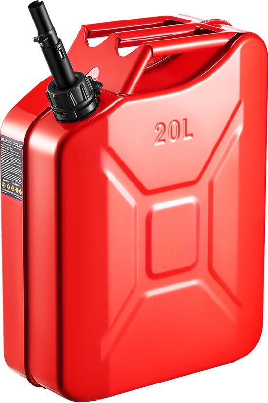 VEVOR Brandstofkan, 20 L, Benzinekan met Schenktuit en Comfortabele Handgreep, Debiet van 6 L/min, Lekvrije en Corrosiebestendige Metalen Benzinetank voor Auto's, Motoren, ATV's en UTV's, Rood