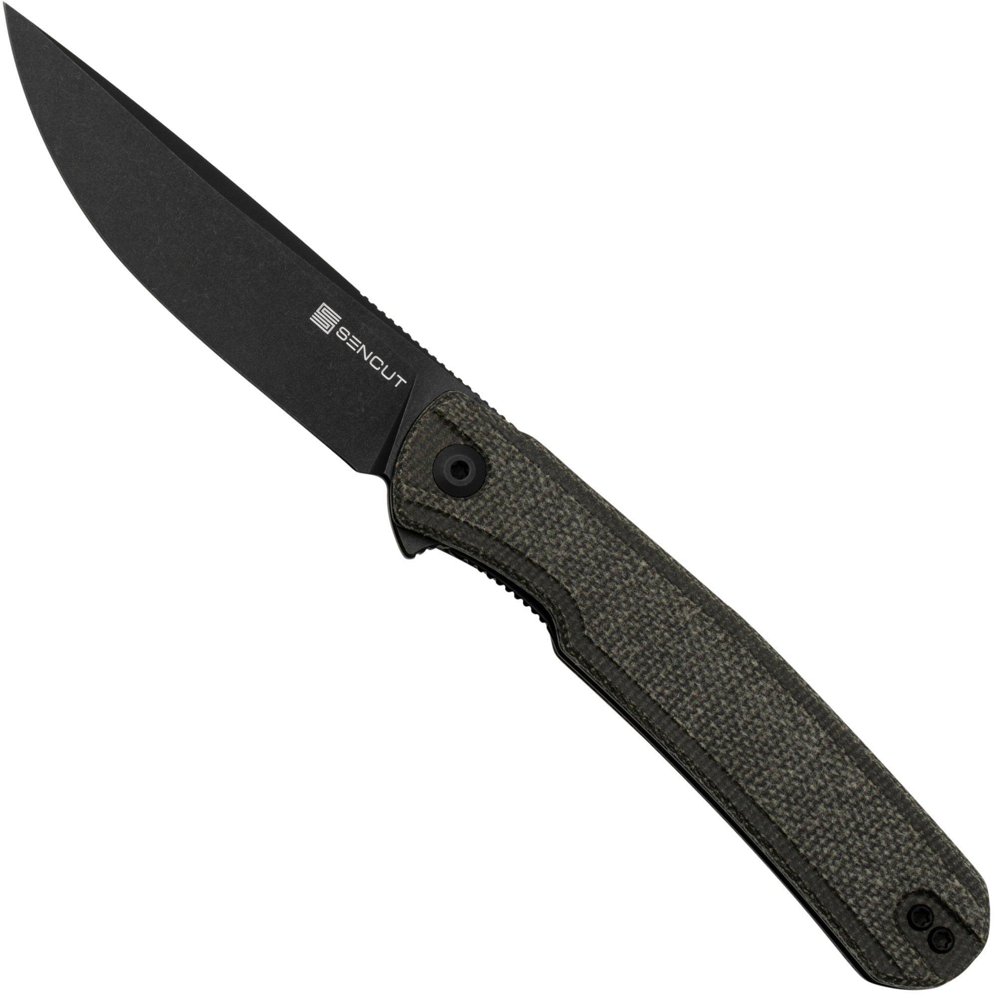 SENCUT Scitus S21042-3 Green Canvas Micarta Black Stonewashed D2, zakmes