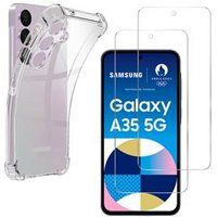 Phonillico® Schokbestendig hoesje voor Samsung Galaxy A35 5G en 2 gehard glas schermbeschermingsfilm