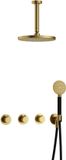 Hotbath Cobber - CB7067 - Inbouw Regendoucheset - Geborsteld Messing PVD - 2 Stopkranen - Thermostatisch - Plafondbuis 15 cm - Hoofddouche 200 mm - Ronde Handdouche 3 Standen - Waterbesparend