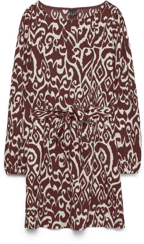 VERO MODA VMFRIGA LS SHORT DRESS JRS BOO Dames Mini Jurk S Gerecycled Polyester Elastan Ronde Hals Lange Mouw Casual Print Geen Sluiting Geen Zakken Met Ceintuur Geen Voering Herfst/Winter 2025 Birch